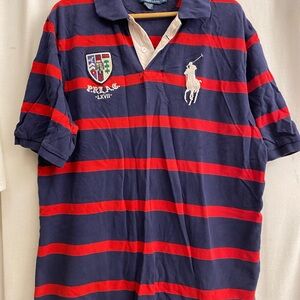 Polo by Ralph Lauren Men's Navy and Red Striped Shirt